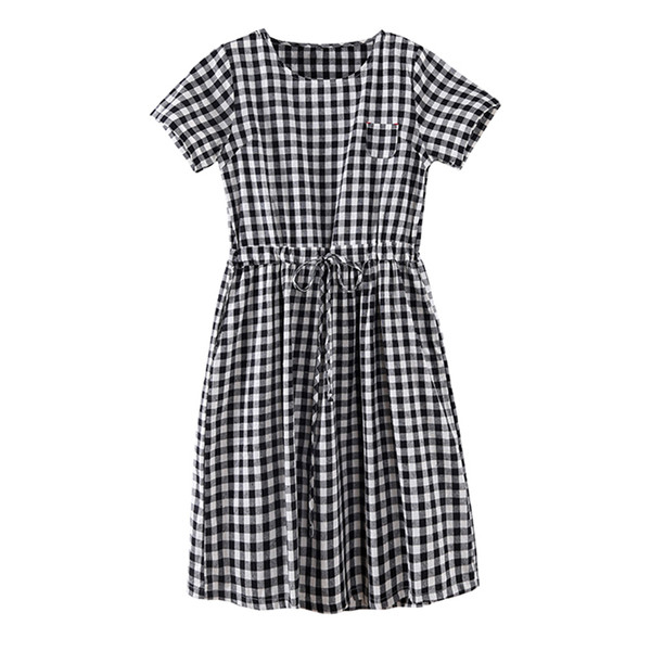 Rochie casual de dama in carouri cu maneci scurte