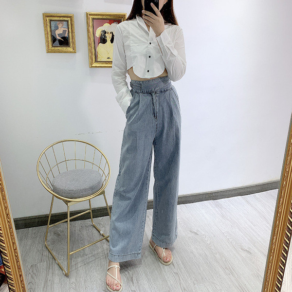 Blugi de dama de culoare albastra - model lat