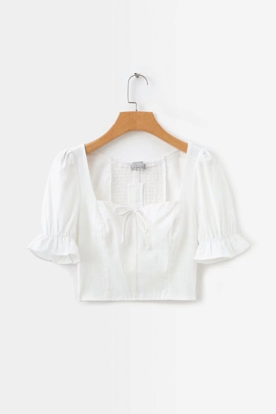 Bluză de damă modernă model nou cu decolteu pătrat în alb și negru