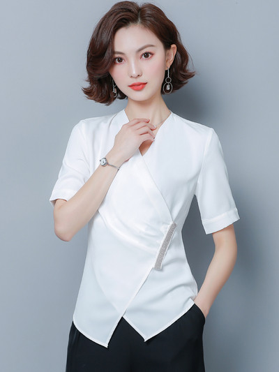 Bluza de dama alb si negru cu decolteu in V