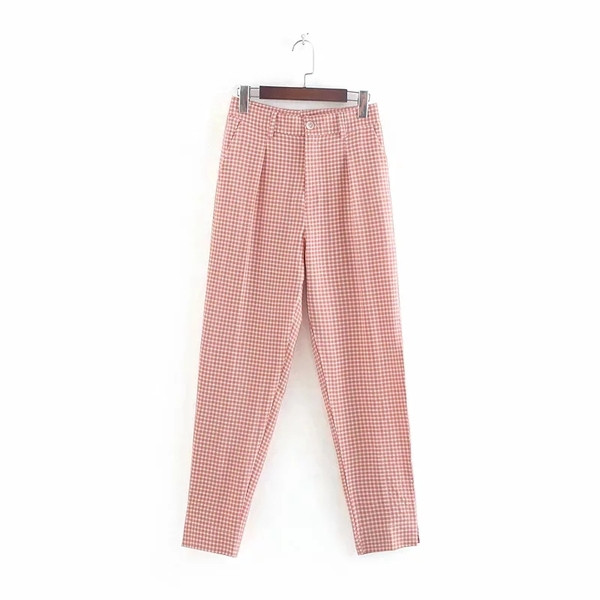 Pantaloni eleganti de dama cu talie inalta in rosu