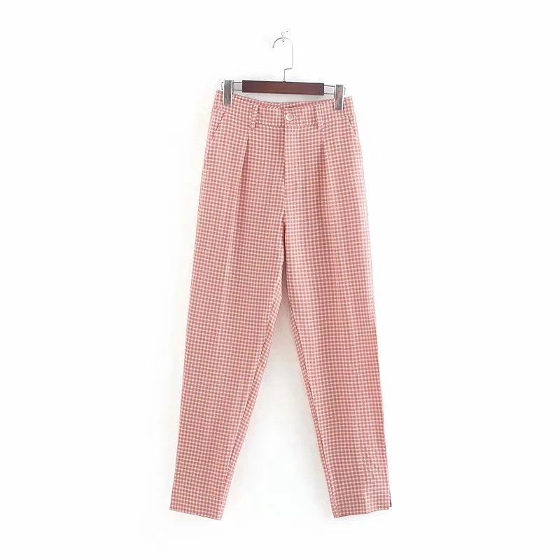 Pantaloni eleganti de dama cu talie inalta in rosu