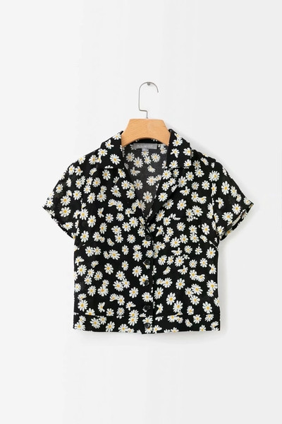 Modern női ing virágos motívumokkal, fekete színben