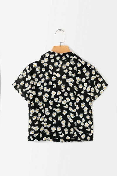 Modern női ing virágos motívumokkal, fekete színben