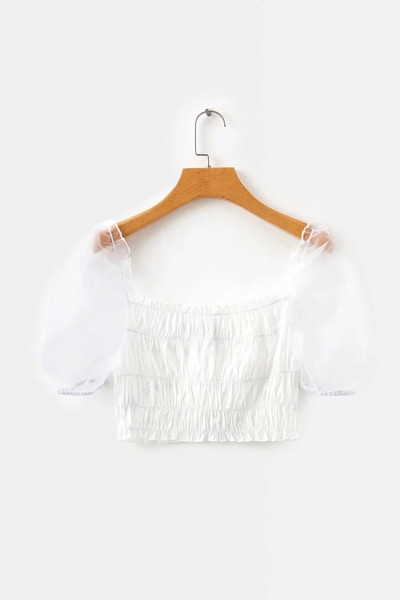 Bluză de damă modernă cu decolteu pătrat - culoare albă