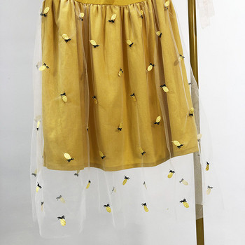 Rochie de dama cu tul si broderie in galben