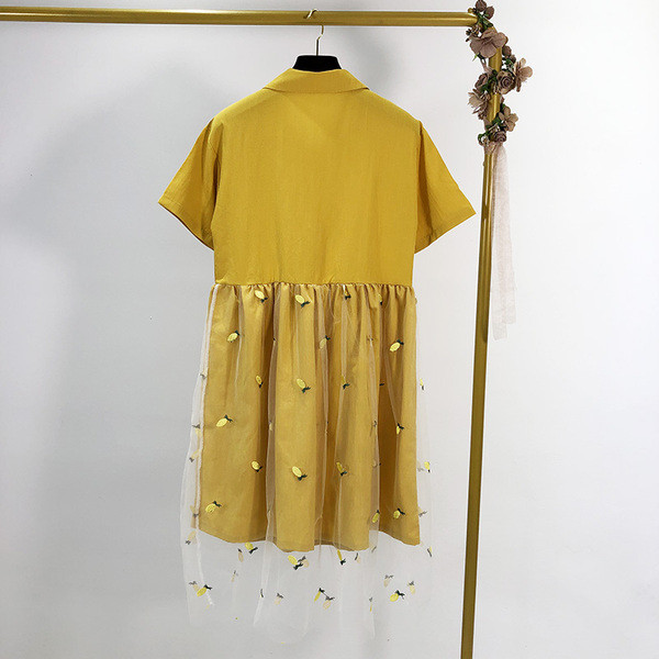 Rochie de dama cu tul si broderie in galben