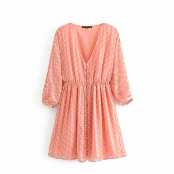 Rochie de dama cu maneca lunga in culoarea roz