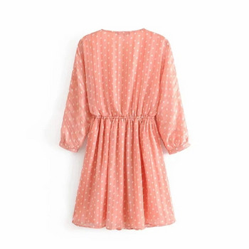 Rochie de dama cu maneca lunga in culoarea roz