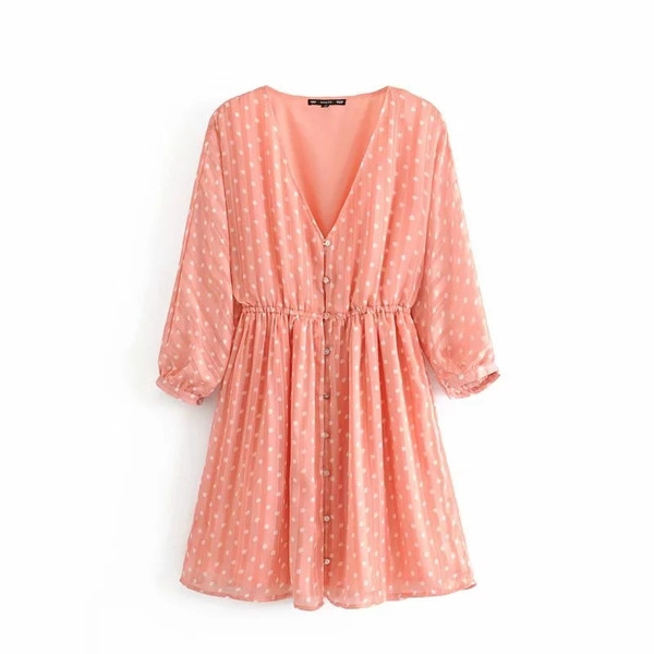 Rochie de dama cu maneca lunga in culoarea roz