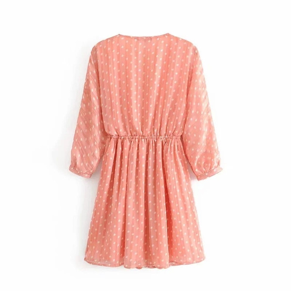 Rochie de dama cu maneca lunga in culoarea roz