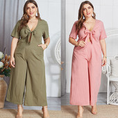 Modern női overall zöld és rózsaszín szalaggal