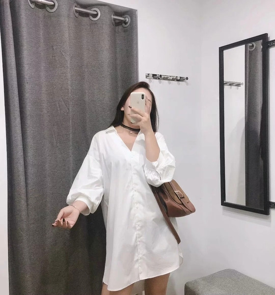 Camasa lunga de dama model nou de culoare alba