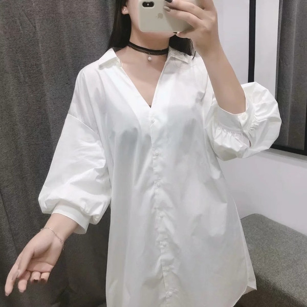 Camasa lunga de dama model nou de culoare alba