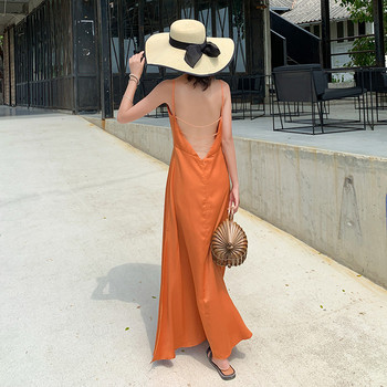 Stílusos női hosszú ruha narancssárga színben