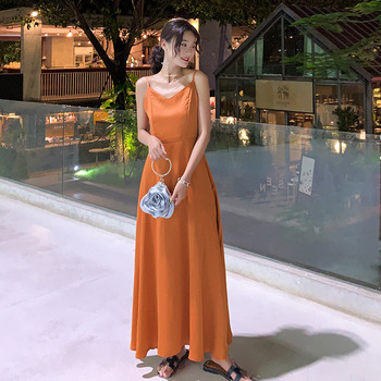 Stílusos női hosszú ruha narancssárga színben