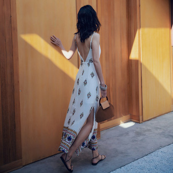 Rochie lungă casual de damă, albă, cu bretele subțiri