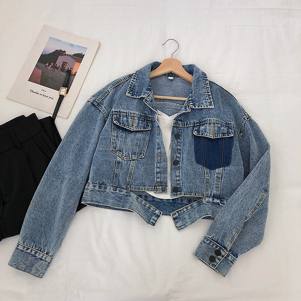 Geacă casual de damă din denim model larg de culoare albastră