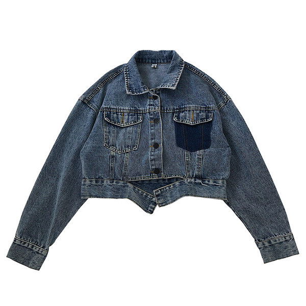 Geacă casual de damă din denim model larg de culoare albastră