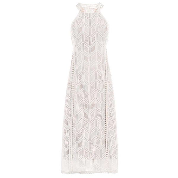 Modern női ruha fehér színben, hasítékkal