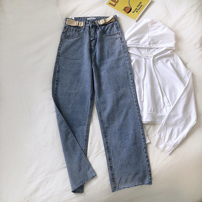 Blugi dama casual model drept cu talie inalta