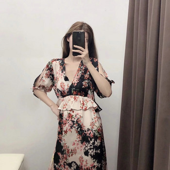 Új modell stílusos női ruha V-nyakkal és hasítékkal