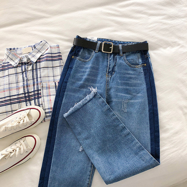 Blugi drepți moderni de damă, cu margini întunecate