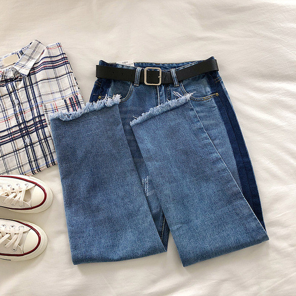 Blugi drepți moderni de damă, cu margini întunecate