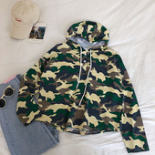 Hanorac zilnic de damă cu glugă și model de camuflaj în două culori