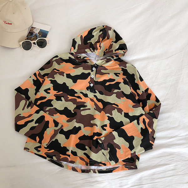 Hanorac zilnic de damă cu glugă și model de camuflaj în două culori