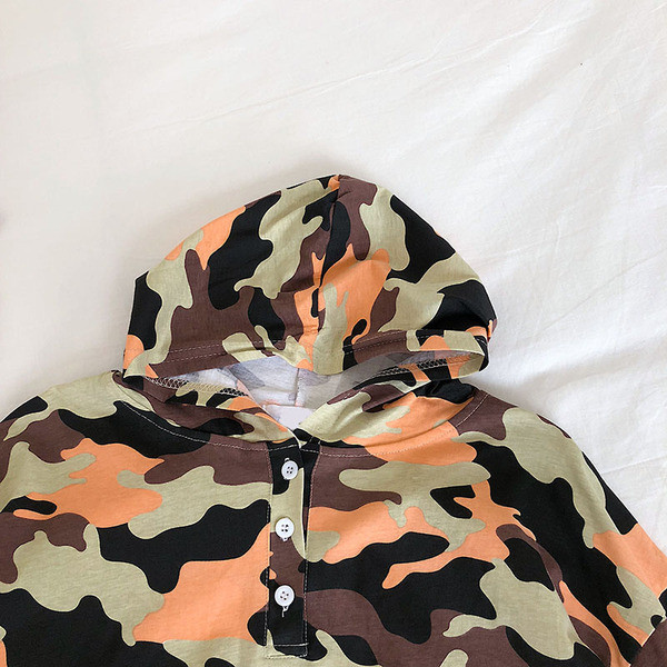 Hanorac zilnic de damă cu glugă și model de camuflaj în două culori