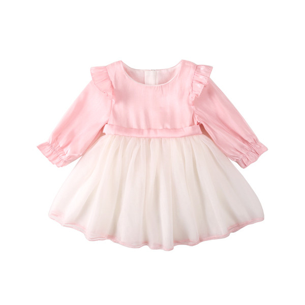 Rochie de copii stil nou model cu maneci lungi in culoarea roz