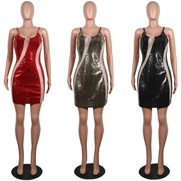 Rochie scurta de dama eleganta cu bretele subtiri si paiete in trei culori