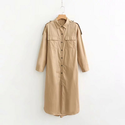 Cămașă de damă elegantă - model lung de culoare bej