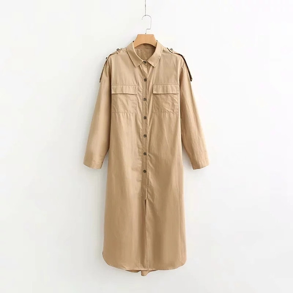 Cămașă de damă elegantă - model lung de culoare bej