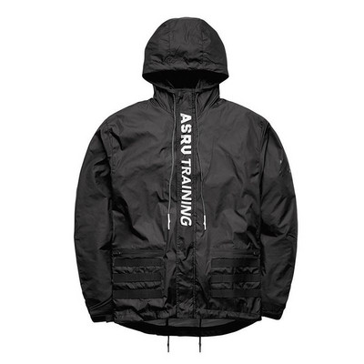 Modern férfi őszi kabát kapucnival fehér és fekete színben