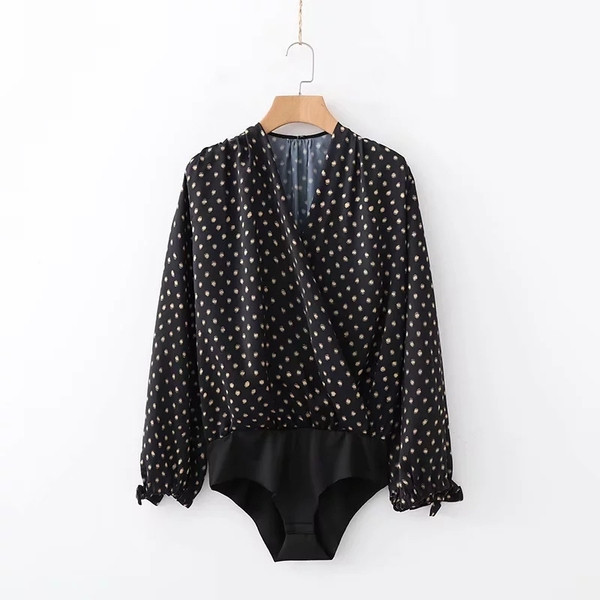 Body de damă cu buline cu decolteu în V