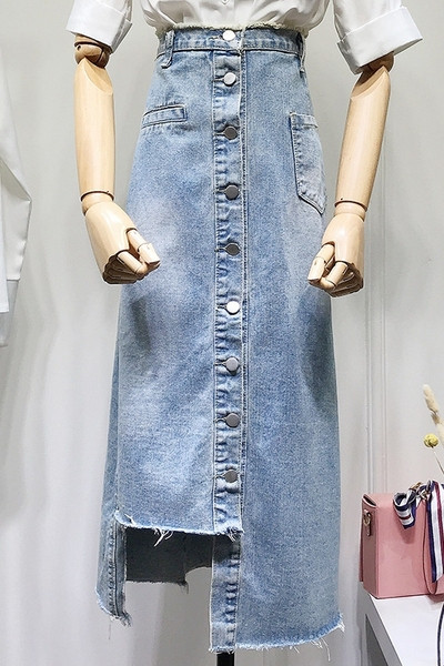 Model nou fusta lunga din denim cu nasturi si marimi pana la 5XL