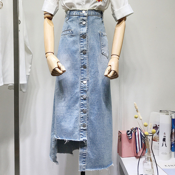 Model nou fusta lunga din denim cu nasturi si marimi pana la 5XL