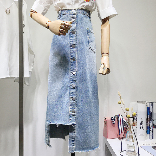 Model nou fusta lunga din denim cu nasturi si marimi pana la 5XL