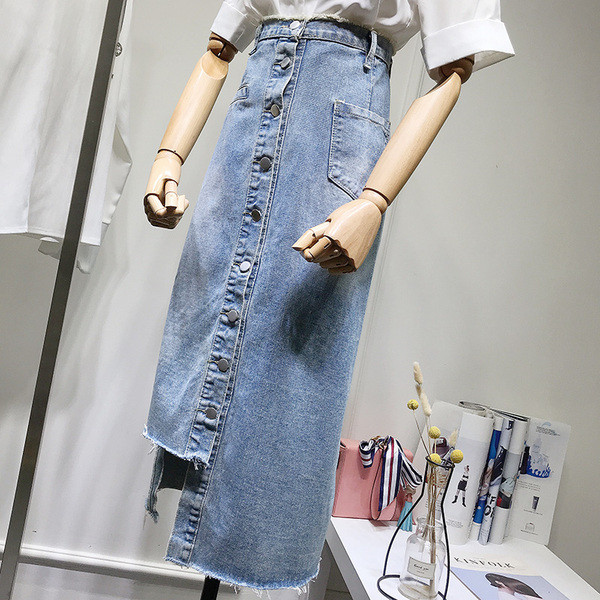 Model nou fusta lunga din denim cu nasturi si marimi pana la 5XL