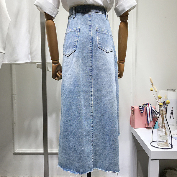 Model nou fusta lunga din denim cu nasturi si marimi pana la 5XL