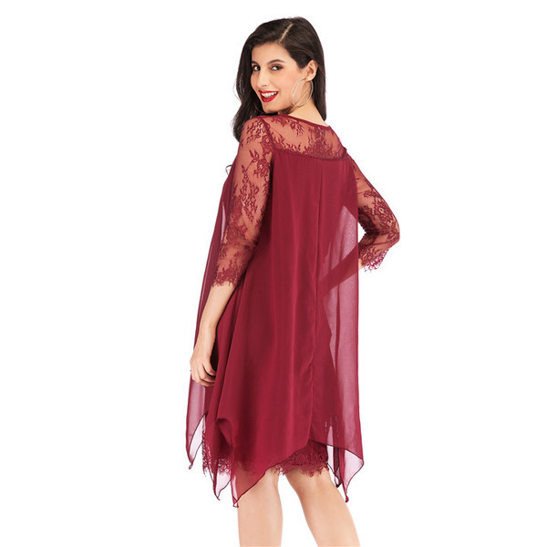 Rochie scurta moderna de dama cu maneci 3/4 si dantela in trei culori pana la 5XL