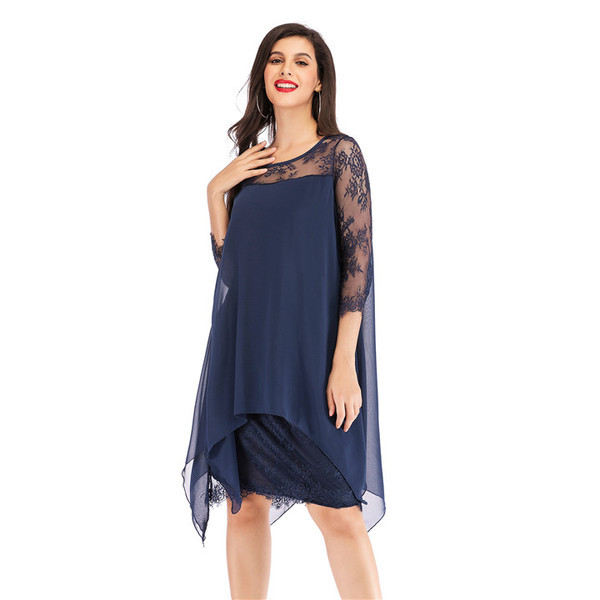 Rochie scurta moderna de dama cu maneci 3/4 si dantela in trei culori pana la 5XL
