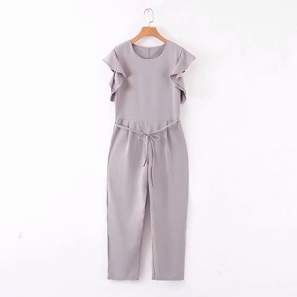 Salopetă elegantă de damă, cu decolteu O, de culoare gri