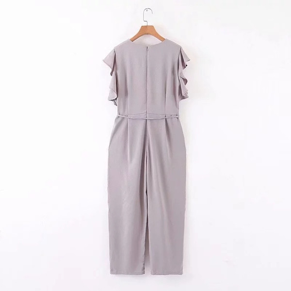 Salopetă elegantă de damă, cu decolteu O, de culoare gri