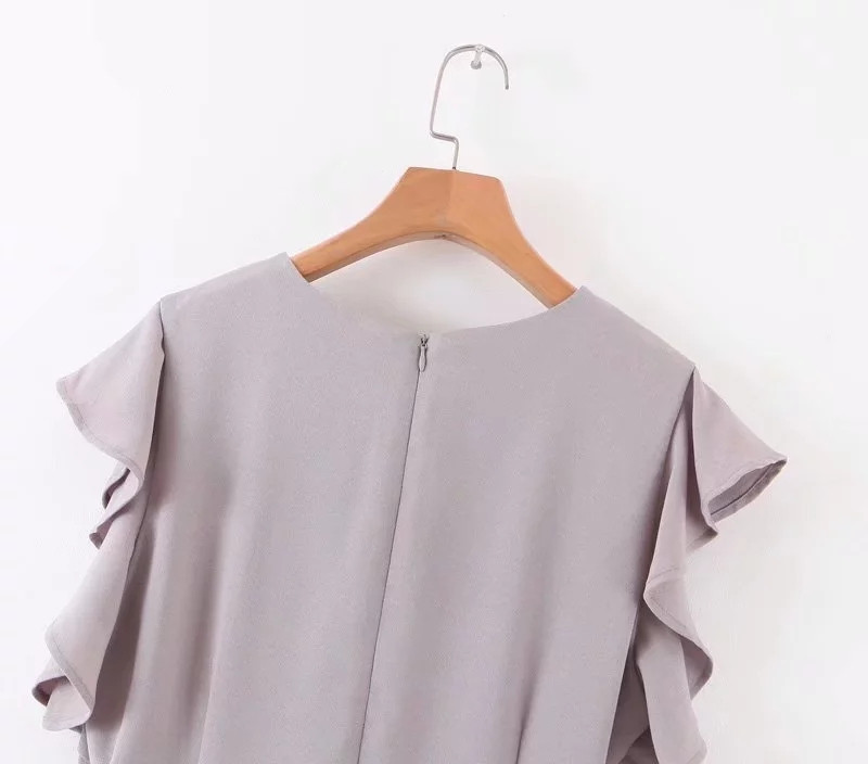 Salopetă elegantă de damă, cu decolteu O, de culoare gri