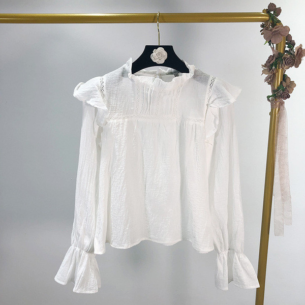 Bluză de damă cu mânecă lungă, albă