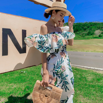 Rochie modernă de damă cu model floral cu mâneci căzute