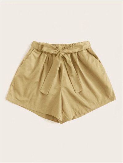 Pantaloni scurți casual de damă cu curea maro